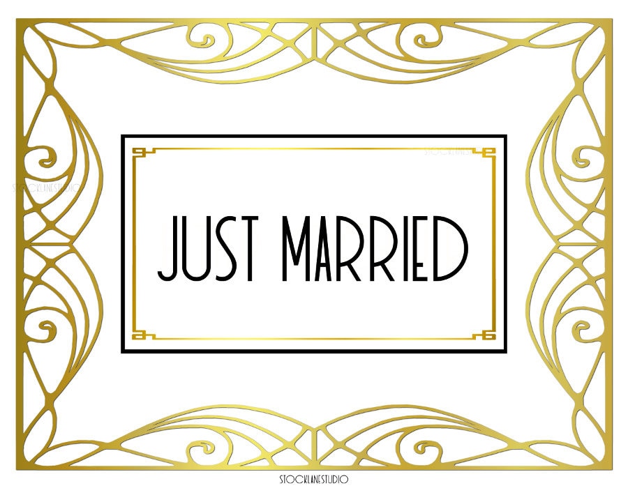 Just Married Printable Wedding Sign Gold White Art Deco Style | Etsy Canada