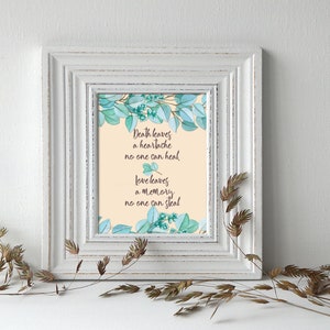 Perte d'un être cher Citation commémorative imprimable La mort laisse un chagrin d'amour L'amour laisse un souvenir de chagrin Carte de condoléances ou impression jpg pdf 4 x 6 à 11 x 14