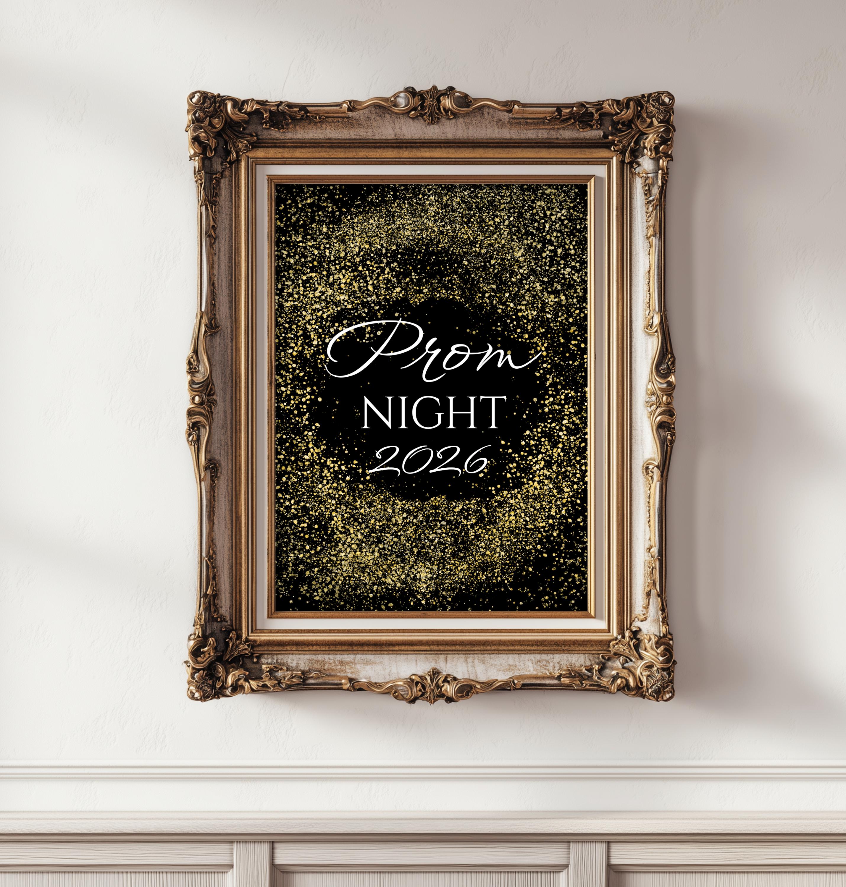 Printable Prom Night 2026 in Gold Glitter on Black, Event Sign for Prom ...