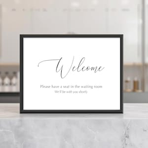 Waiting Room Sign: Reception Desk Welcome - Printable PDF & JPG digital download