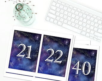 Printable table number signs 21-40 Digital Galaxy birthday party decorations 5x7 inch space theme signs jpg