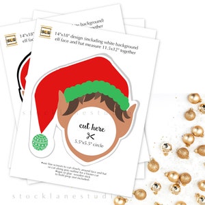 Christmas Party Selfie Station Set of 4 Four Printable Elf Face Cutout Photo Props for Photo Booth, 14x18 jpg pdf image 3