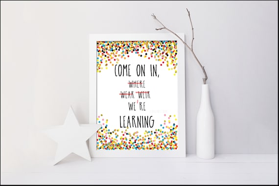 Printable Classroom Welcome Door Sign Rainbow Confetti Come On Etsy