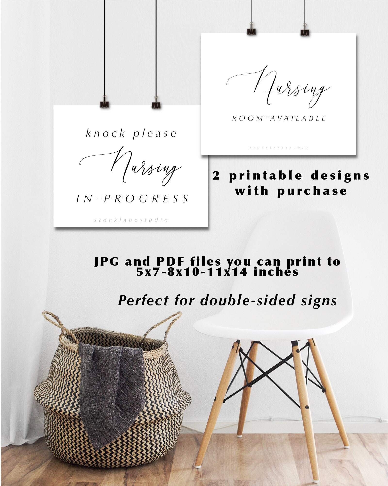 Set of 2  Double Sided Breastfeeding Room Door Signs- Knock Please Nursing in Progress and Nursing Room Available, 5x7 to 11x14 Jpg Pdf