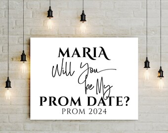 Printable Custom Promposal 2024 Sign, Will you be my Prom Date, Bokeh background white gold pink blue, 5x7 - 18x24 yard sign