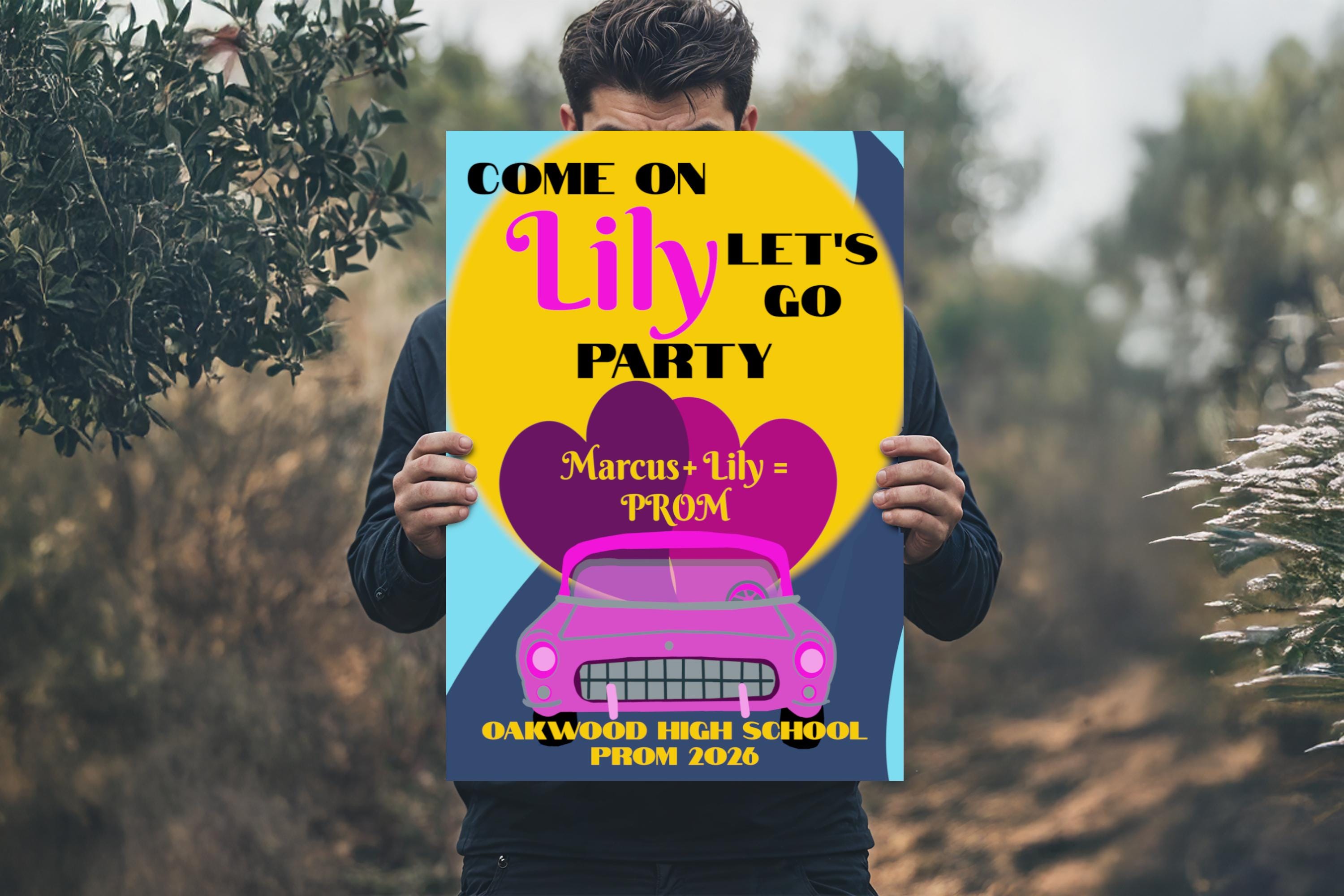 Printable Custom Promposal Poster | Personalized Retro Pink Ask to Prom ...