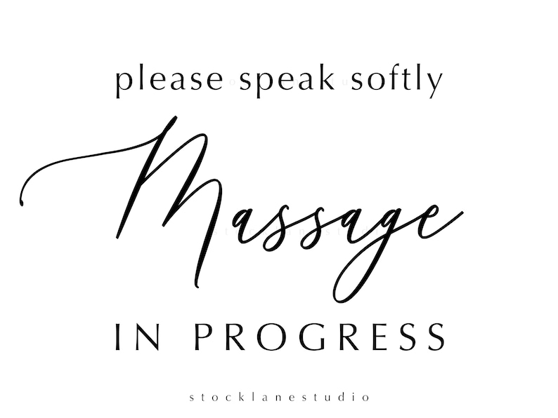 Please Speak Softly Massage in Session, Printable black on white do not disturb Sign for spa retreat, therapy 5x7 18x24 jpg pdf image 4