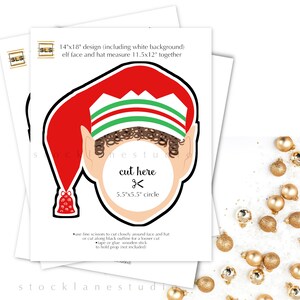 Christmas Party Selfie Station Set of 4 Four Printable Elf Face Cutout Photo Props for Photo Booth, 14x18 jpg pdf image 4