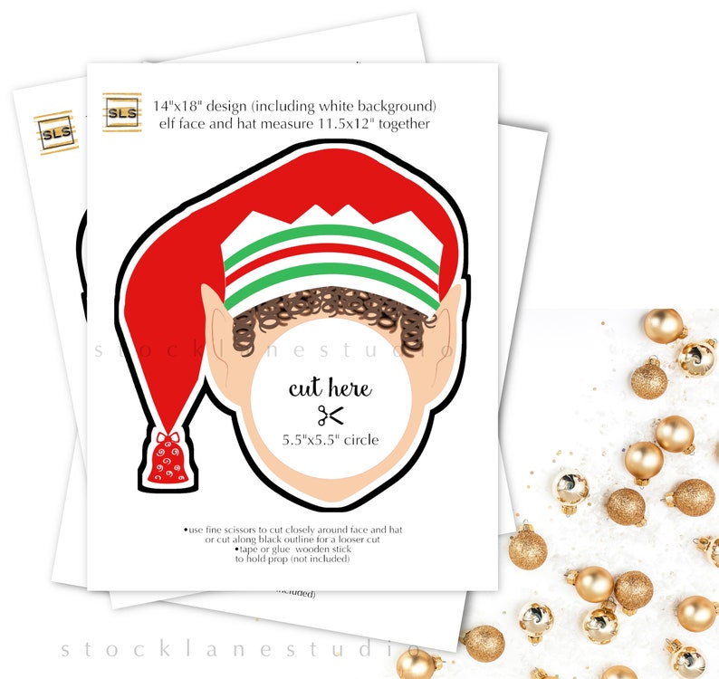 Christmas Party Selfie Station Set of 4 Four Printable Elf Face Cutout Photo Props for Photo Booth, 14x18 jpg pdf image 4