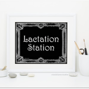 Lactation Station Printable Breastfeeding Sign, Lactation Room black white Wall art Door Sign for nursing mother, 4x6 to 18x24 jpg pdf