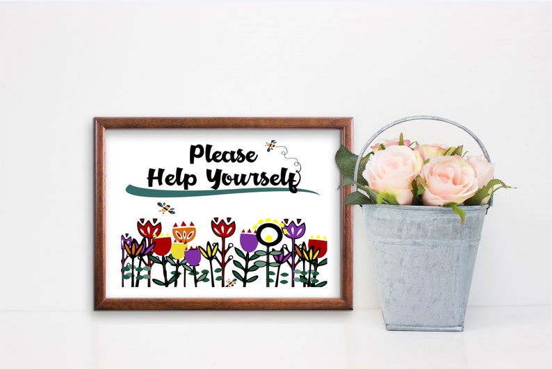 Please help yourself Printable Sign with flowers and bees food gift table sign 5x7 to 20x24 jpg pdf image 3