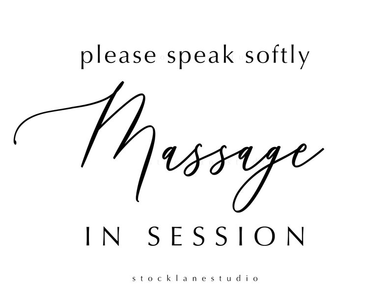 Please Speak Softly Massage in Session, Printable black on white do not disturb Sign for spa retreat, therapy 5x7 18x24 jpg pdf image 1
