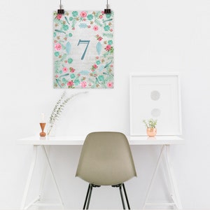 Decorazioni stampabili per la festa di compleanno di una bambina di 7 anni, download immediato di fiori e decorazioni per la stanza verde, 7° compleanno fai da te, da 5x7 a poster 14x18.
