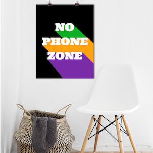 Printable Sign No Cell Phones, No Phone Zone in retro design, 5x7 8x10 11x14 18x24  jpg pdf