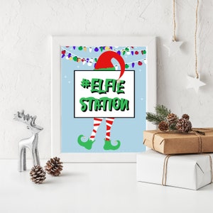 Christmas Party Selfie Station Set of 4 Four Printable Elf Face Cutout Photo Props for Photo Booth, 14x18 jpg pdf image 9