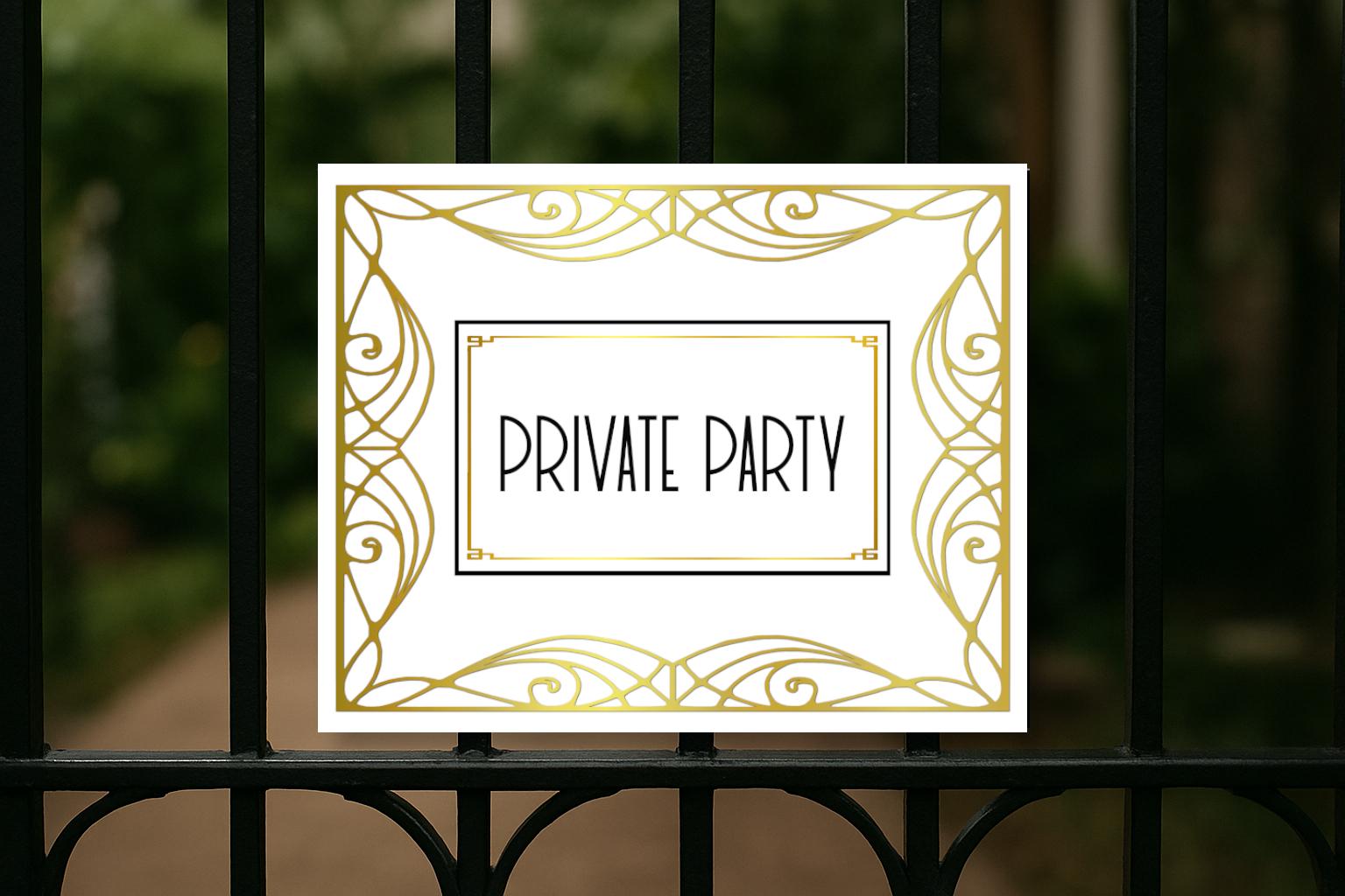 Printable Private Party Sign, Digital Gold White Art Deco Style ...