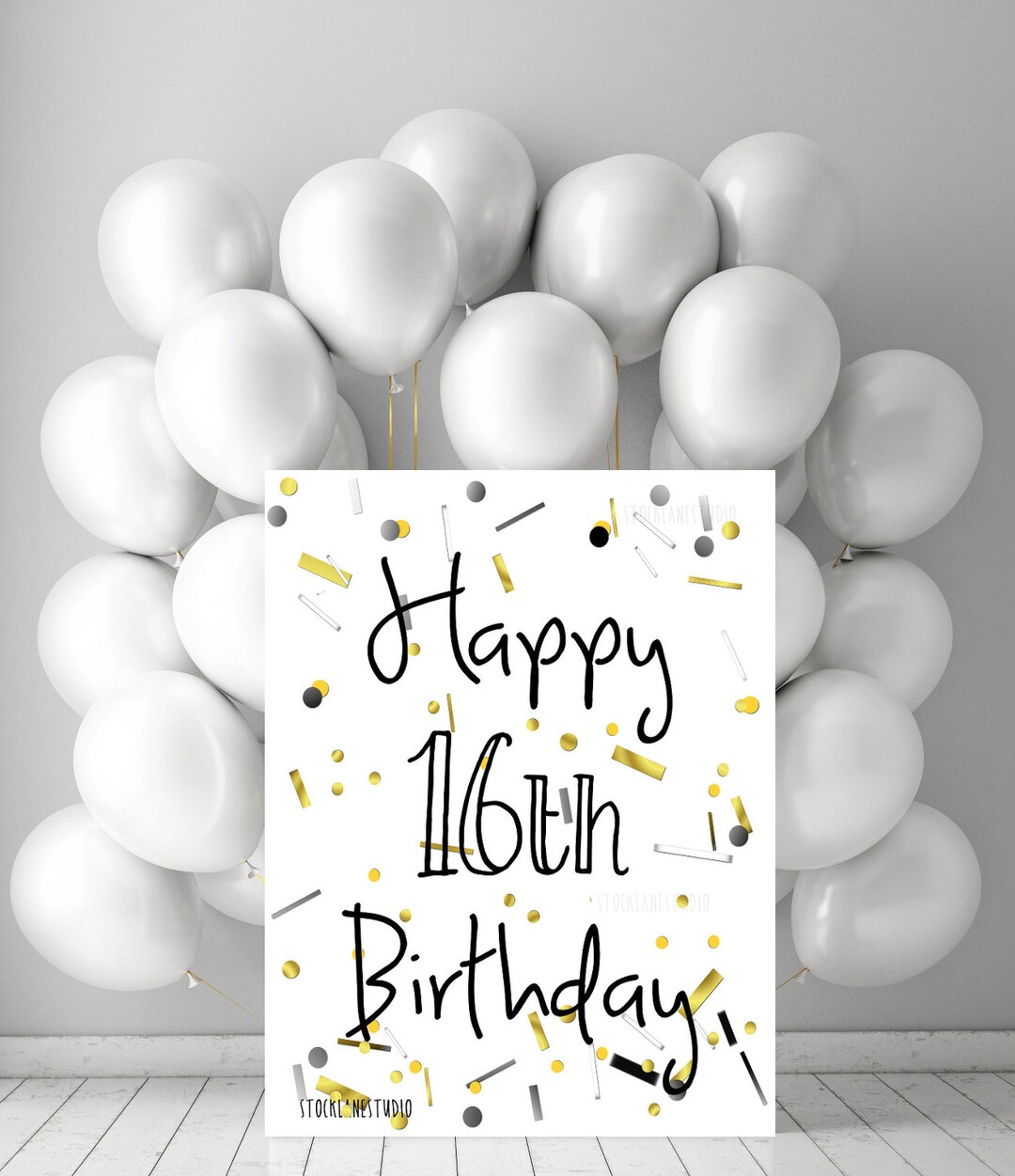 Printable Happy 16th Birthday Party Decor, Confetti Birthday Poster or ...