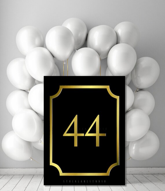 printable birthday number poster 44 gold black party etsy