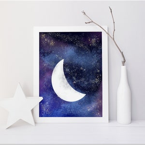Space Printable, Full Moon in Night Sky Celestial Nursery Wall Art ...