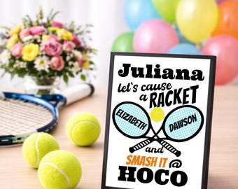 Personalized Tennis Homecoming Proposal Poster: Custom Racket Design (Digital Download, 5x7 - 18x24)
