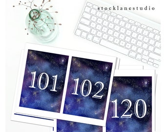 Printable table number signs 101-120 Digital Galaxy birthday party decorations 5x7 inch space theme signs jpg