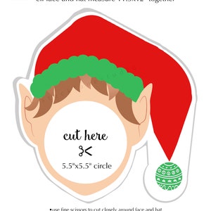 Christmas Party Selfie Station Set of 4 Four Printable Elf Face Cutout Photo Props for Photo Booth, 14x18 jpg pdf image 1