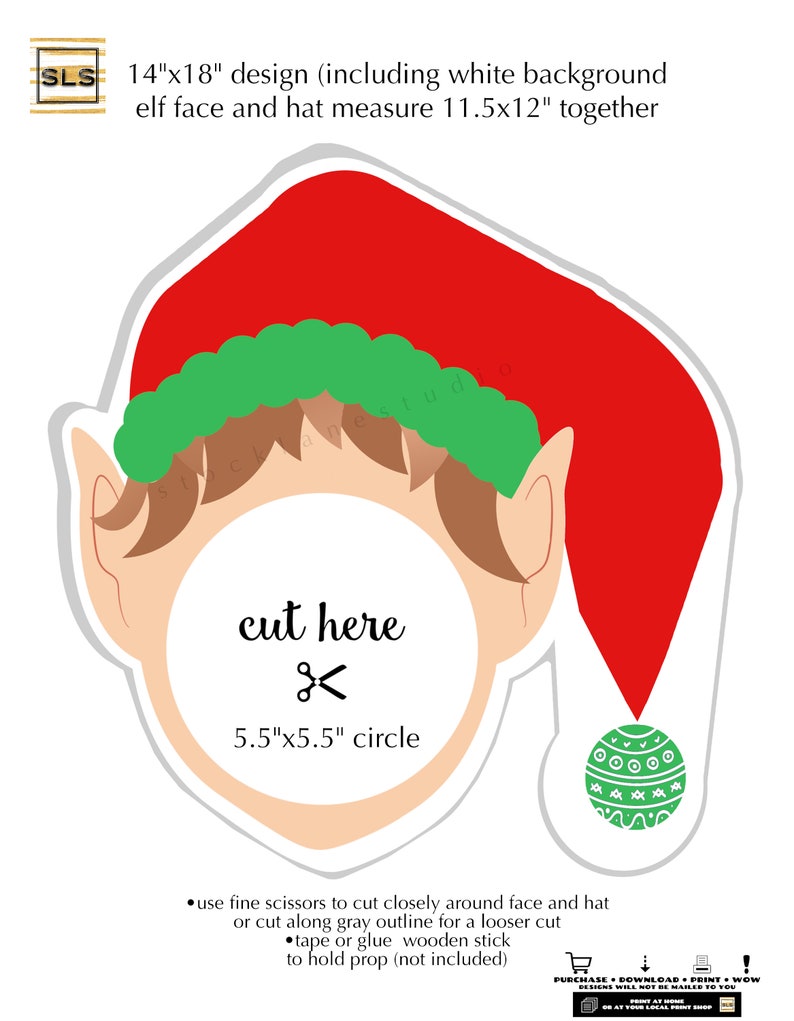 Christmas Party Selfie Station Set of 4 Four Printable Elf Face Cutout Photo Props for Photo Booth, 14x18 jpg pdf image 1