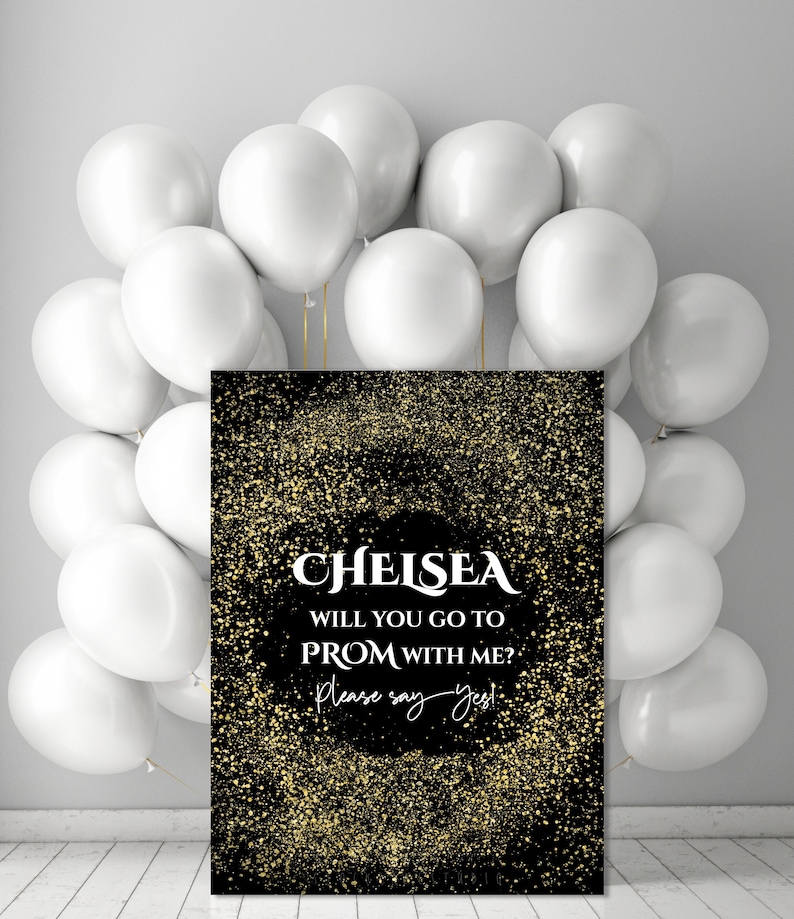 Personalized Promposal Sign: Gold Glitter, Custom Name (digital ...