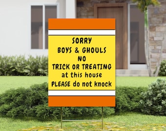 Printable No Trick or Treating sign, Candy Corn design, sorry boys and ghouls please don't knock, jpg pdf 5x7 to 20x24