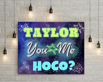 Personalized HOCO Proposal Sign, Galaxy Ask to Homecoming 2026 Poster, Custom Name Celestial Night Sky, Space Theme Printable, JPG 5x7-18x24
