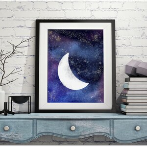 Druckbare Celestial Nursery Wall Art, Galaxy Crescent Moon Babys Raum Kunst, Weltraum Kunstdruck für Kinderzimmer, Sie drucken 5x7 bis 20x24 jpg