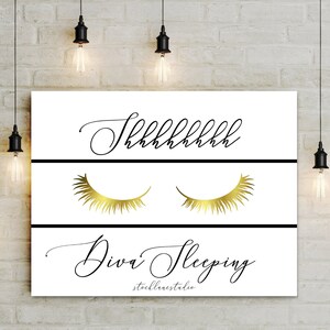 Gold Lashes Printable quiet poster for home or salon, Mother's Day Gift, Shhh door sign, DIY Teen or Baby's Room Decor, 8x10 14x18 jpg image 6