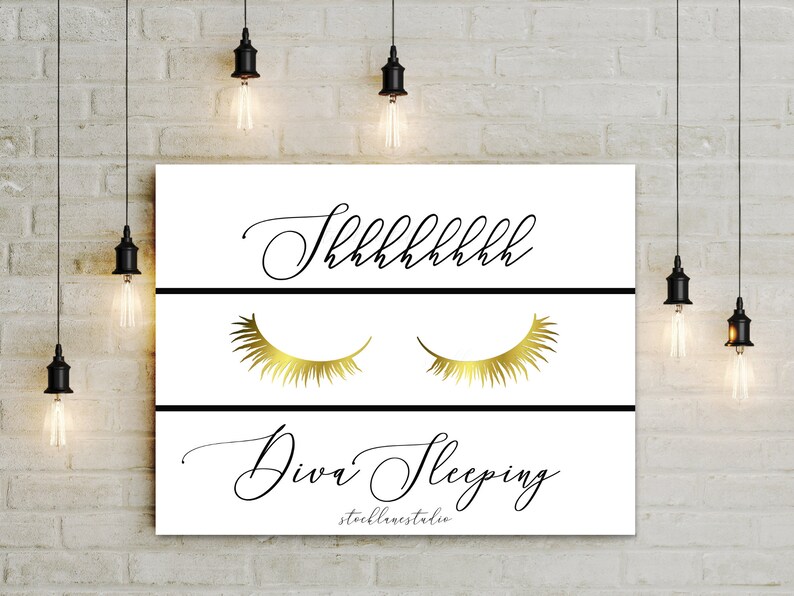 Gold Lashes Printable quiet poster for home or salon, Mother's Day Gift, Shhh door sign, DIY Teen or Baby's Room Decor, 8x10 14x18 jpg image 6