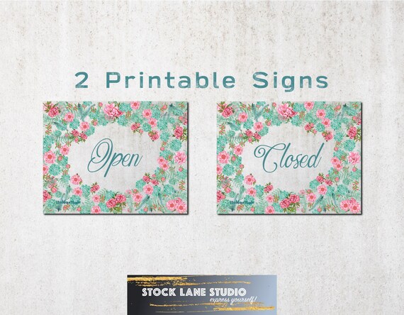 Printable Open And Closed Set Of 2 Floral Door Signs For Home Etsy