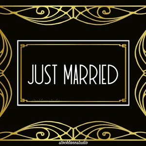 Just Married Printable Gold Art Deco Style Frame on Black With - Etsy