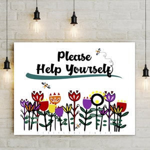 Please help yourself Printable Sign with flowers and bees food gift table sign 5x7 to 20x24 jpg pdf image 2