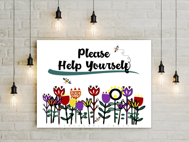 Please help yourself Printable Sign with flowers and bees food gift table sign 5x7 to 20x24 jpg pdf image 2