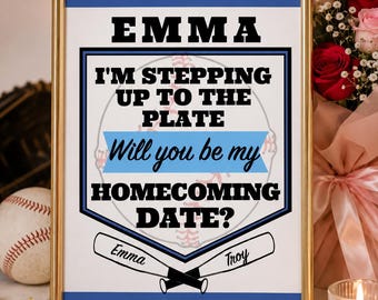 Hoco 2026 Poster, Personalized Baseball Ask to Homecoming School Dance Sign, Custom Sports Theme Design (Digital Download, 5x7 - 18x24