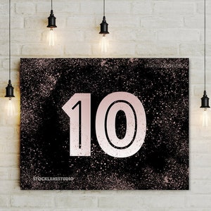 Panneau de fête pour 10e anniversaire, décoration de dix ans imprimable, numéro 10 paillettes d'or rose, 10e panneau de table pour fille noire rose, 5 x 7 8 x 10 14 x 18 jpg