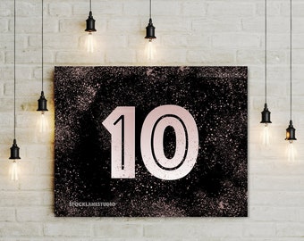 10th birthday party sign, Printable ten year old decor, number 10 rose gold glitter, pink black girl's 10th table sign, 5x7 8x10 14x18 jpg