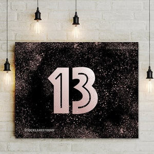 Panneau de fête du 13e anniversaire, décoration de fête imprimable pour fillette de 13 ans, bat mitzvah de paillettes d'or rose 13, panneau de table noir rose, jpg pdf