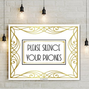 Printable Office Sign Quiet sign Please Silence Your Phones in gold black and white, Digital reception event sign 4x6 5x7 8x10 14x18 jpg pdf