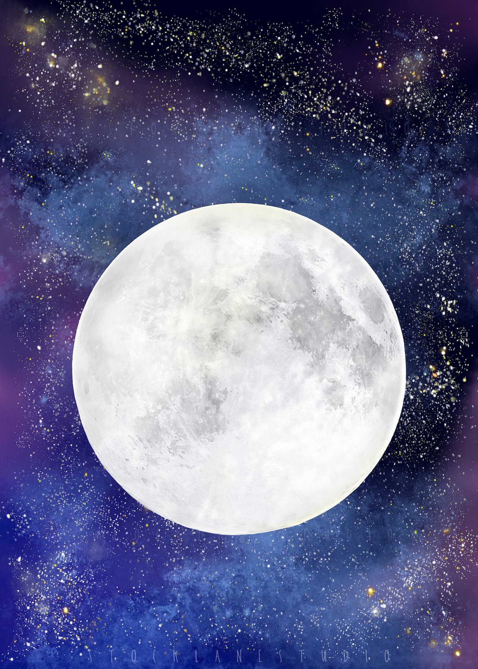 Printable Full Moon in Night Sky Celestial Nursery Wall Art Etsy