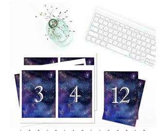 Printable Cosmic Table Number Signs 1-20 Digital Galaxy birthday party decorations 5x7 inch space theme signs jpg