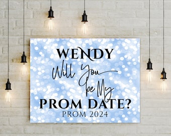 Custom Printable Promposal Sign Will you be My Prom Date Poster, Prom 2024 Bokeh background in blue gold white or pink  5x7 - 18x24 JPG PDF