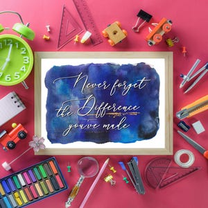 Presente de Agradecimento para Trabalhadores Essenciais: Nunca se esqueça da diferença que você fez | Arte com Citação em Aquarela Azul | Placa Horizontal (Download Digital)