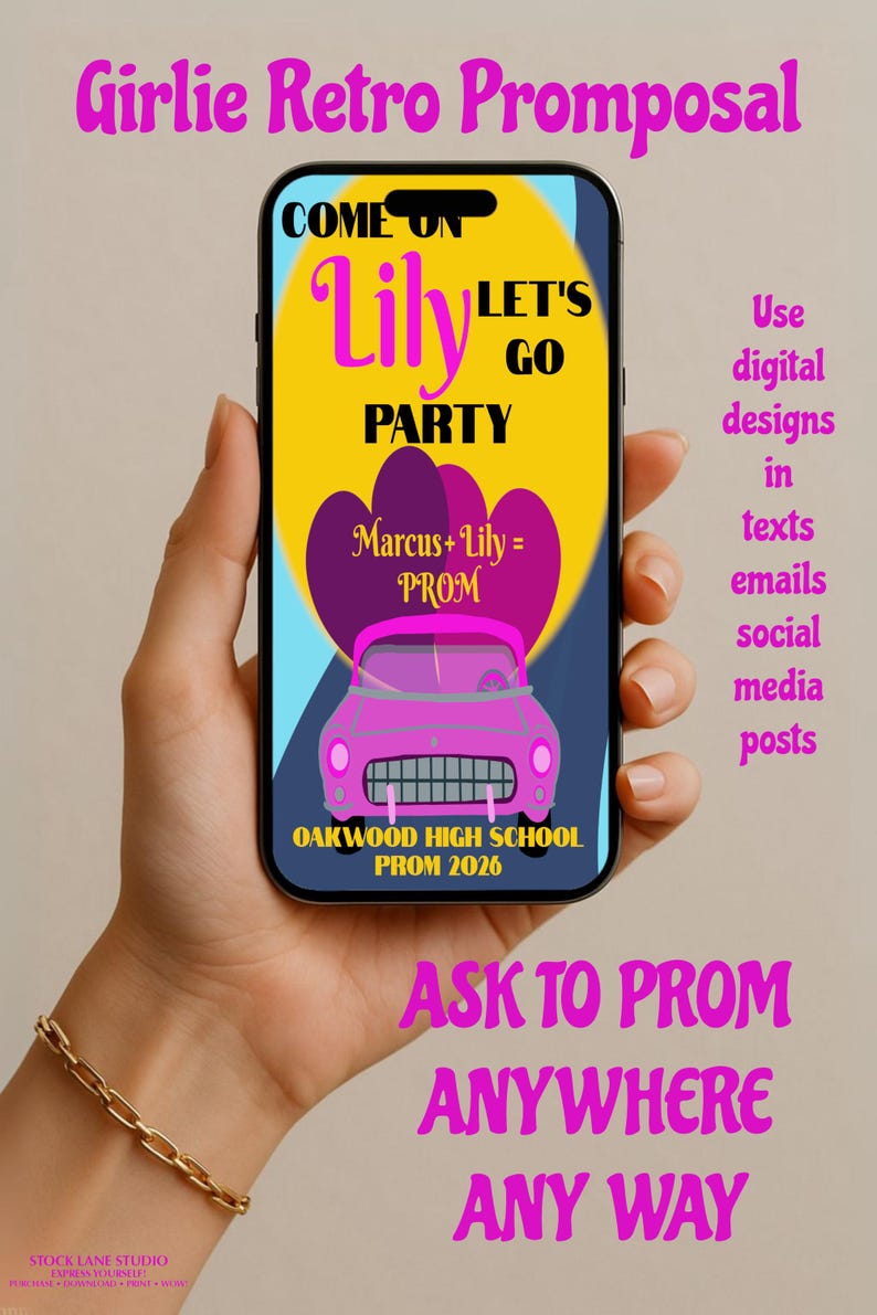Printable Custom Promposal Poster | Personalized Retro Pink Ask to Prom ...