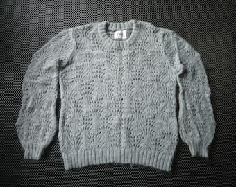 Iben Mohair Blend Sweater – Mint Grey Openwork Knit