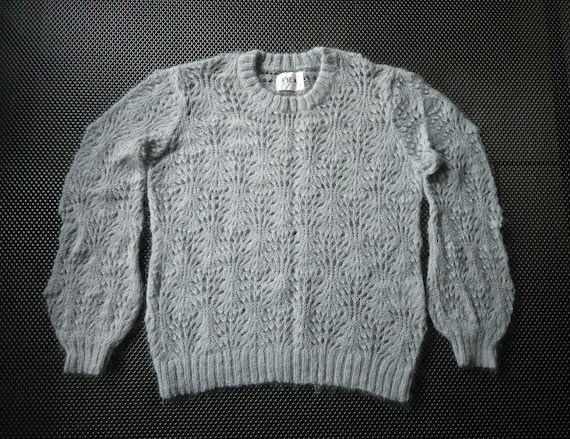 Iben Mohair Blend Sweater – Mint Grey Openwork Knit