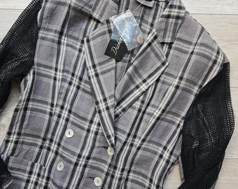 NWT Vintage Dieter Heupel Linen Jacket Size 42 | Avant Garde Plaid Blazer | 90s Oversized Minimalist Jacket